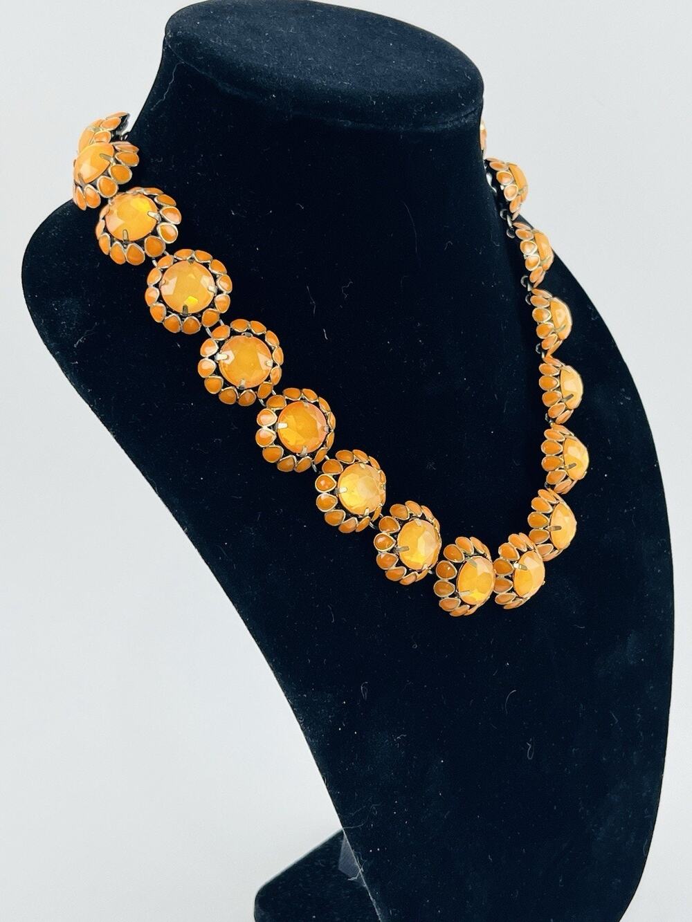 J. CREW Cupcake Statement Chunky Necklace Orange Dahlia Flower Daisy Faceted Pet